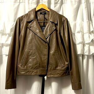 Buttery soft, Able leather motorcycle jacket in Taupe/slate. New with tags!